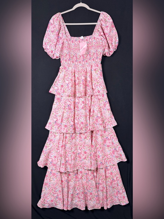 entro Dresses & Skirts - entro Pink Floral Tiered Maxi Dress Medium Wedding guest Graduation festival